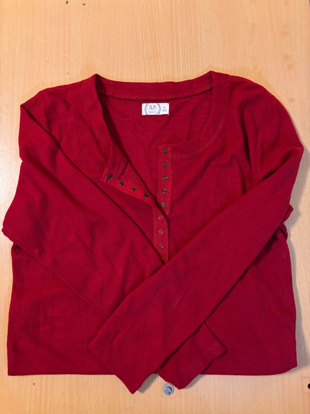 Maurices 24/7 Red Ribbed Henley Shirt Women’s XL Long Sleeve
